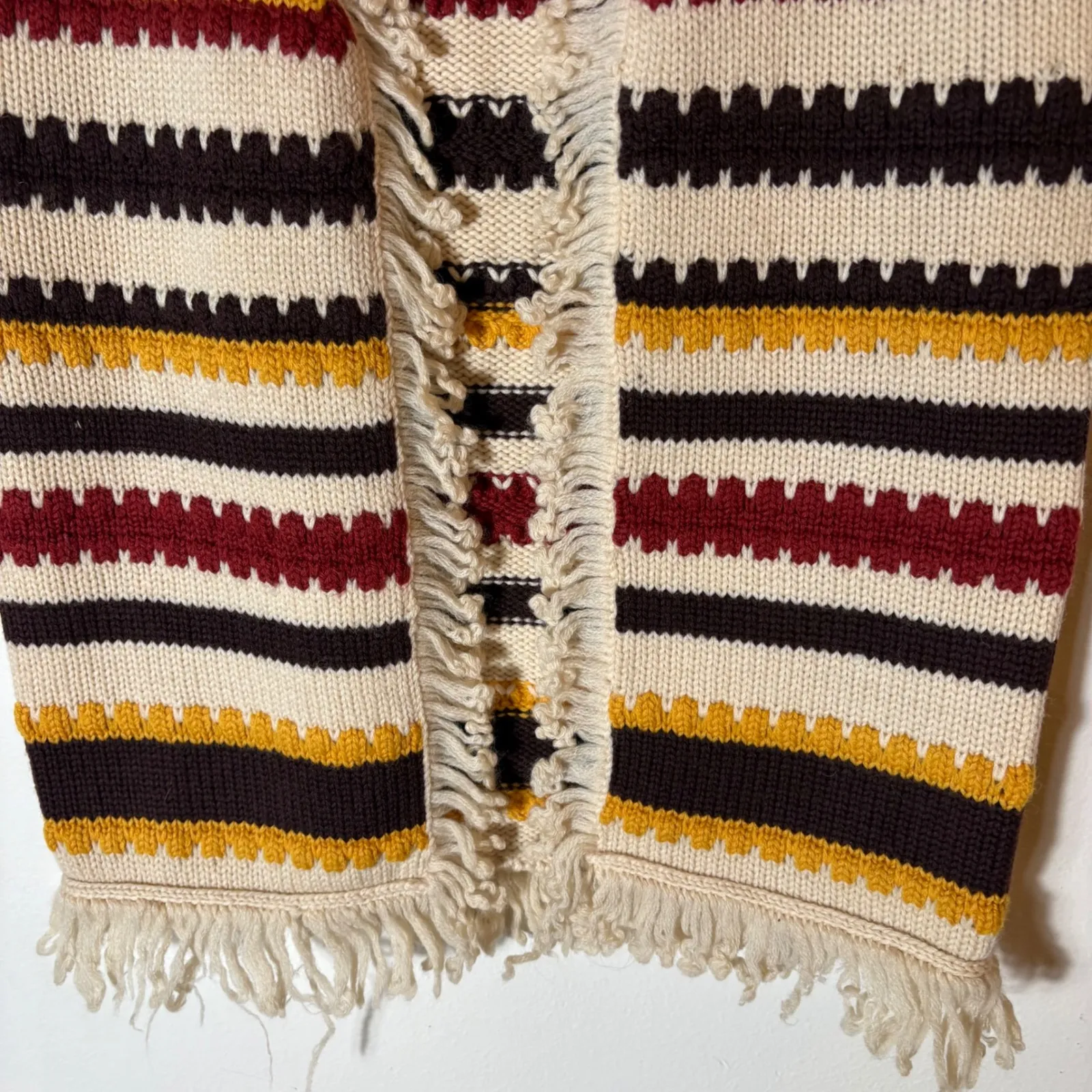 Vintage 100% Pure Wool Striped Fringe Vest British Hong Kong Size Small Brown - Image 3