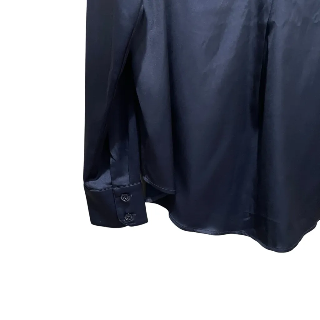 Banana Republic Satin Long Sleeve V Neck Blouse Navy Blue Women’s Size Medium - Image 2