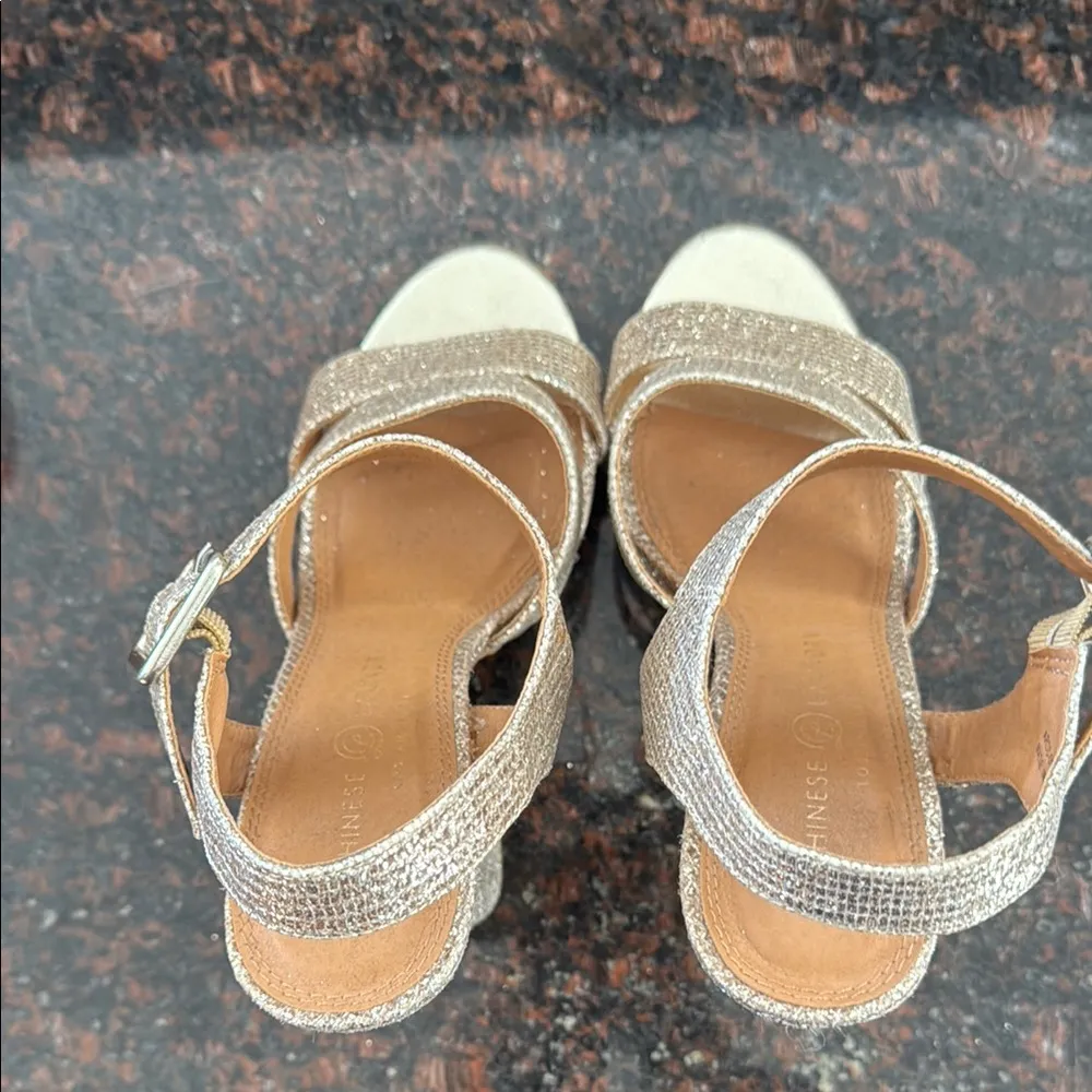Chinese Laundry Elegant Gold Glitter Ankle Strap Platform Heels - Image 5