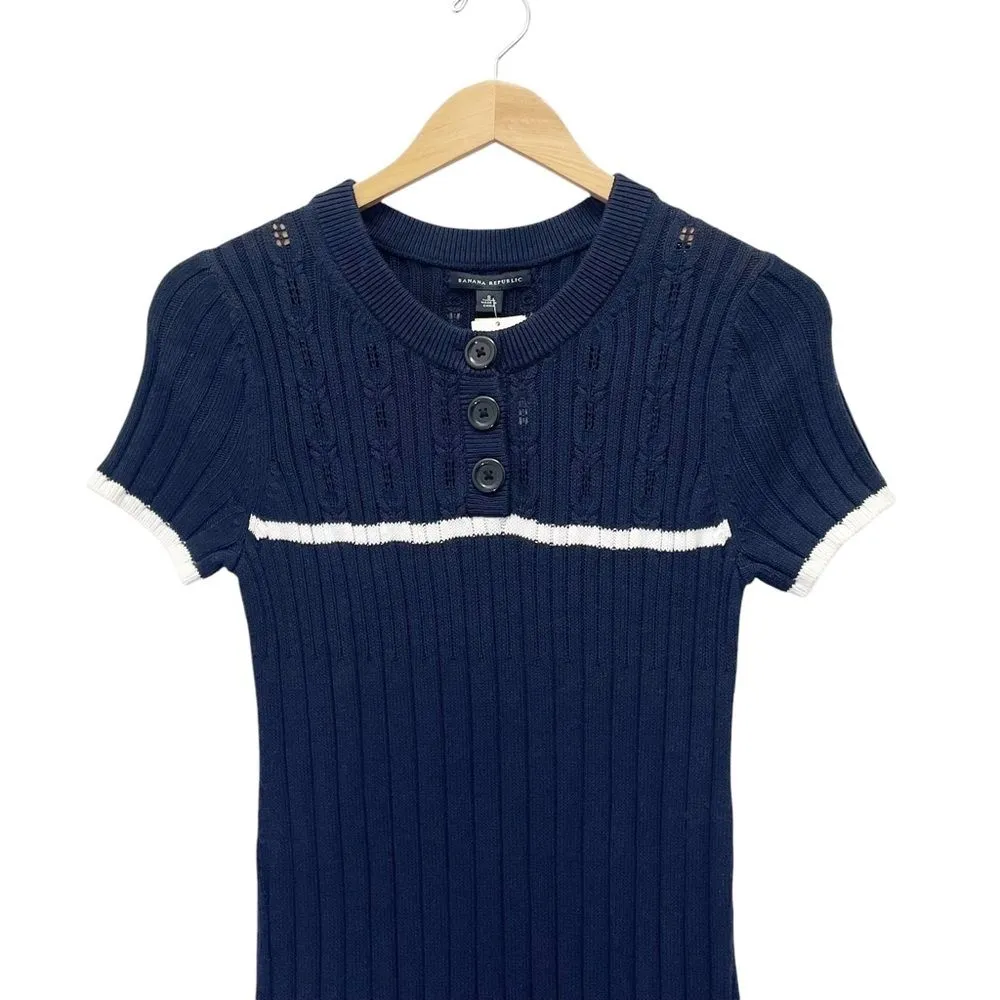 NWT Banana Republic Crochet Trim Cotton Sweater Dress Navy White Size Small NEW - Image 10