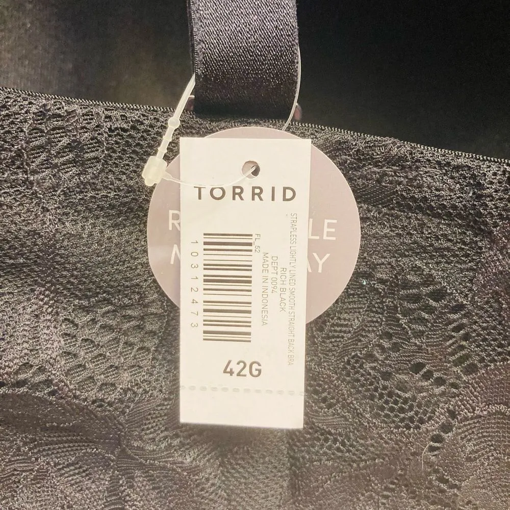 Torrid Bombshell Everyday Strapless lightly Lined Bra‎ Black Plus Size 42G NEW - Image 8
