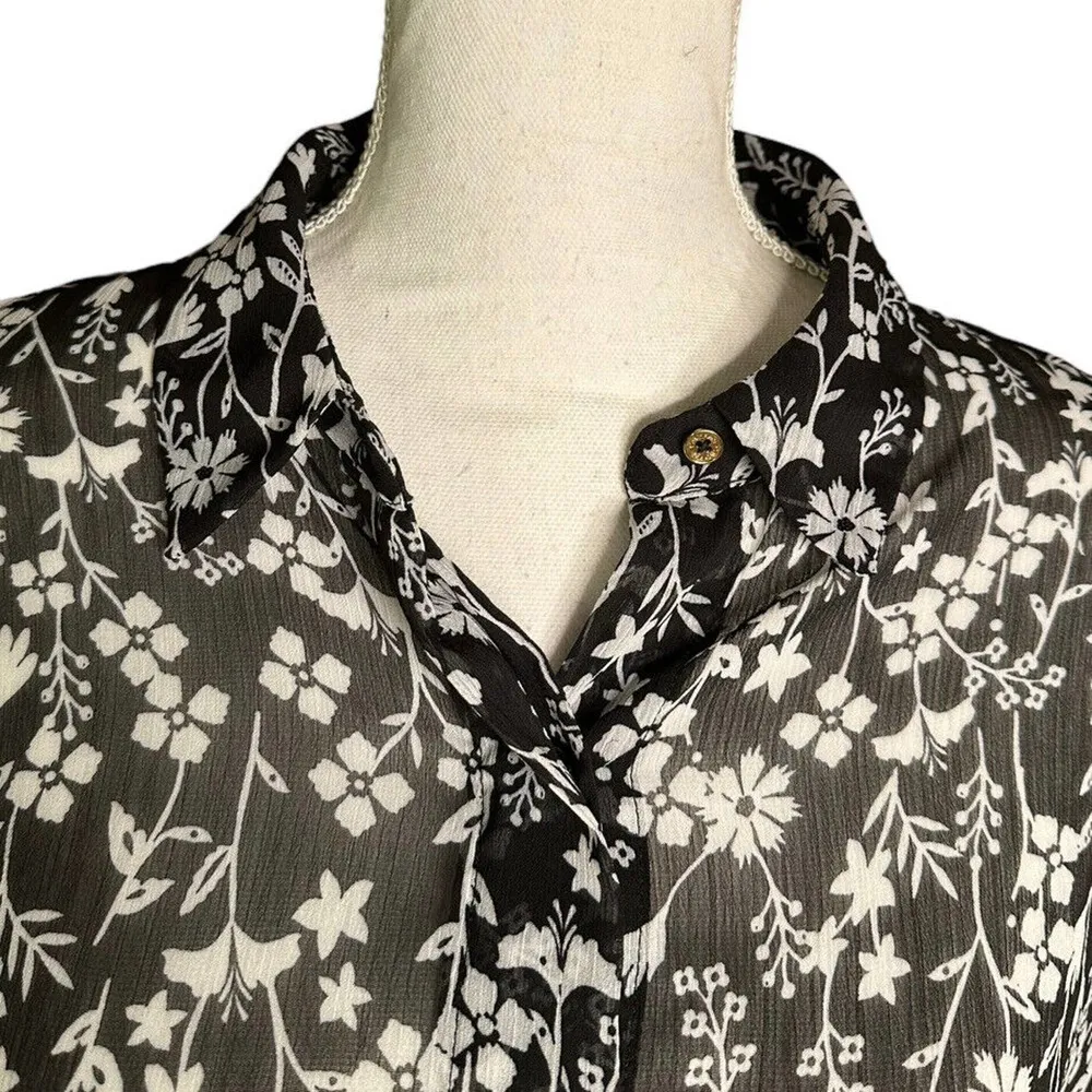 Womens Calvin Klein Black White Floral Print Sheer Dress Kaftan Swim Cover Up - Image 4