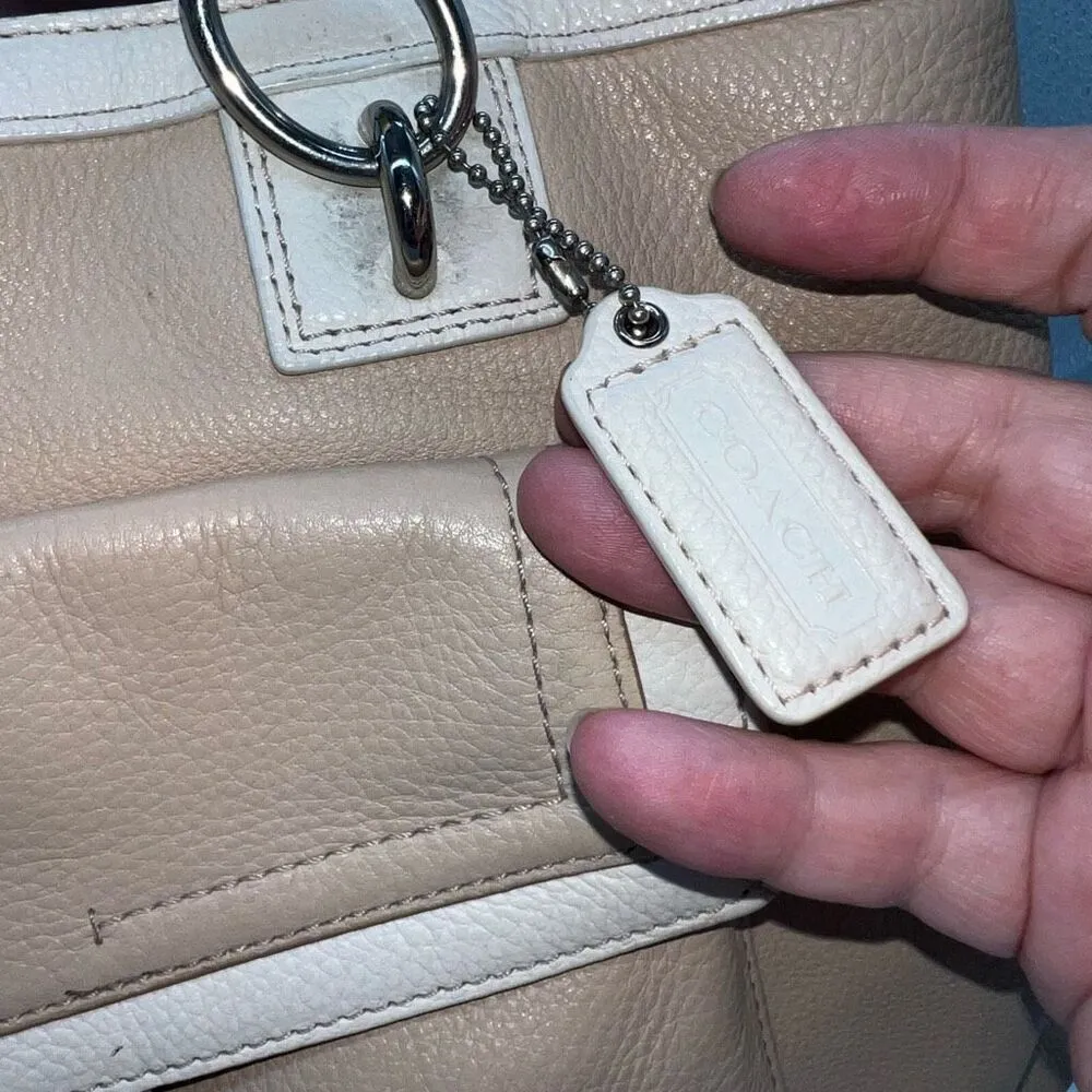 Coach‎ 2012 Tan and Cream Penelope Pebbled Leather Bag - Image 7