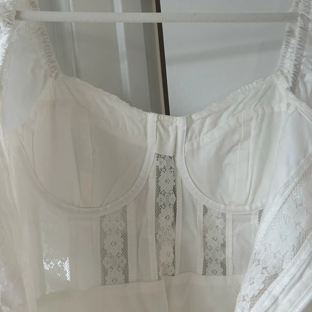 White Lace Puff Sleeve Mini Dress - Image 9