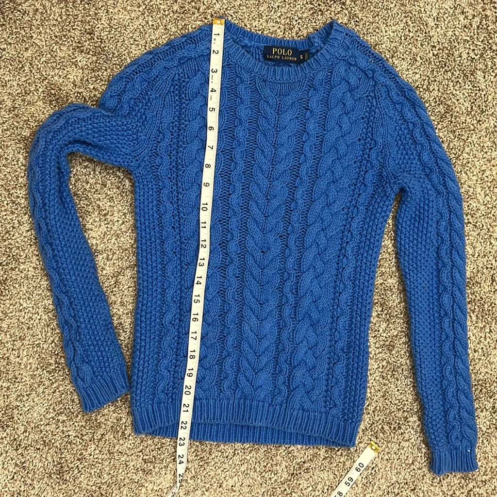 Polo Ralph Lauren Blue Tag Blue Cable Knit 100% Cotton Sweater Size Small - Image 8
