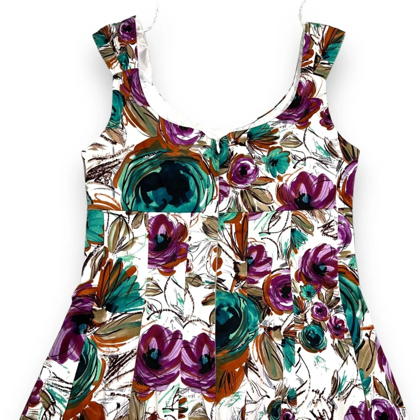 London Style Womens Party Dress Floral Sleeveless Fit n Flare Purple Green Sz 6 - Image 5