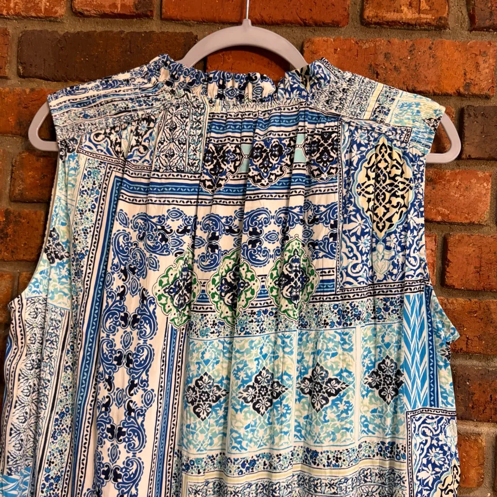 Chico’s womens tile print smocked peasant maxi dress blue 2(12/14) - Image 5