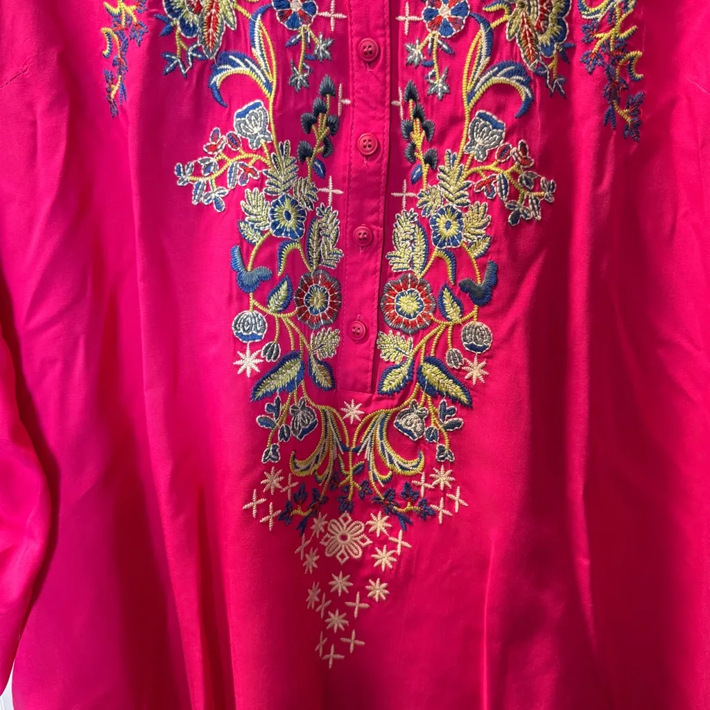 Luna Moon Bright Pink Magenta Embroidered Popover Tunic Top Boho‎ Lightweight XL - Image 5