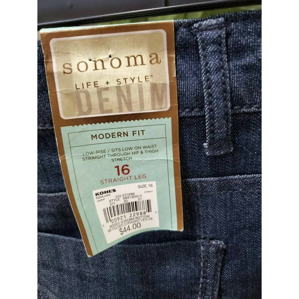 Sonoma Women's Denim Blue Cotton Mid Rise Straight Leg Casual Jeans Pant Size 16 - Image 6