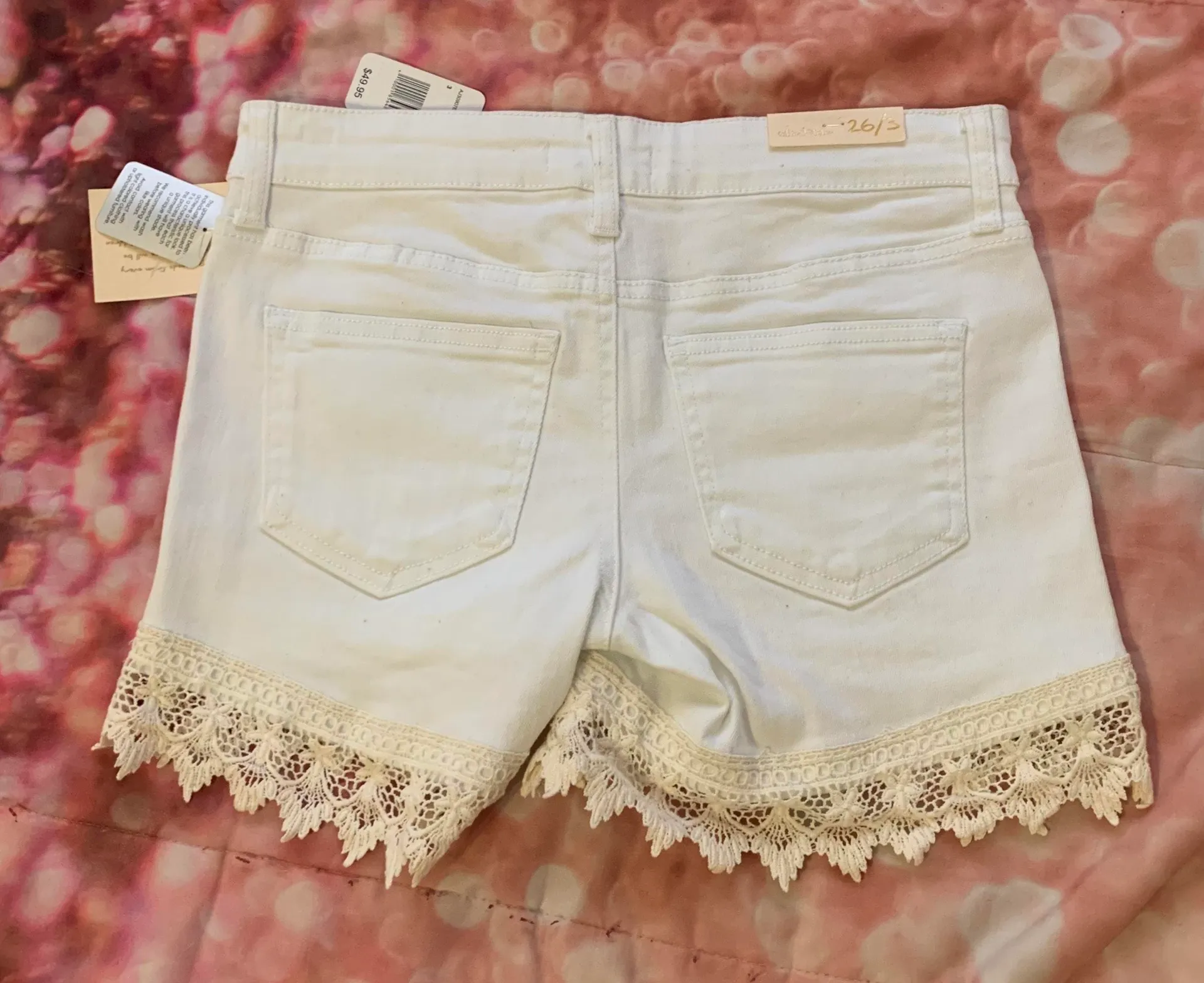 Altar'd State  Lace White Jean Denim Shorts  - Image 5
