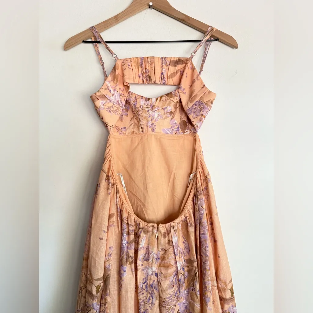 Zimmermann Rosa Bralette Linen Floral Midi Dress Lilac Wisteria AU0 US (2-4) - Image 7