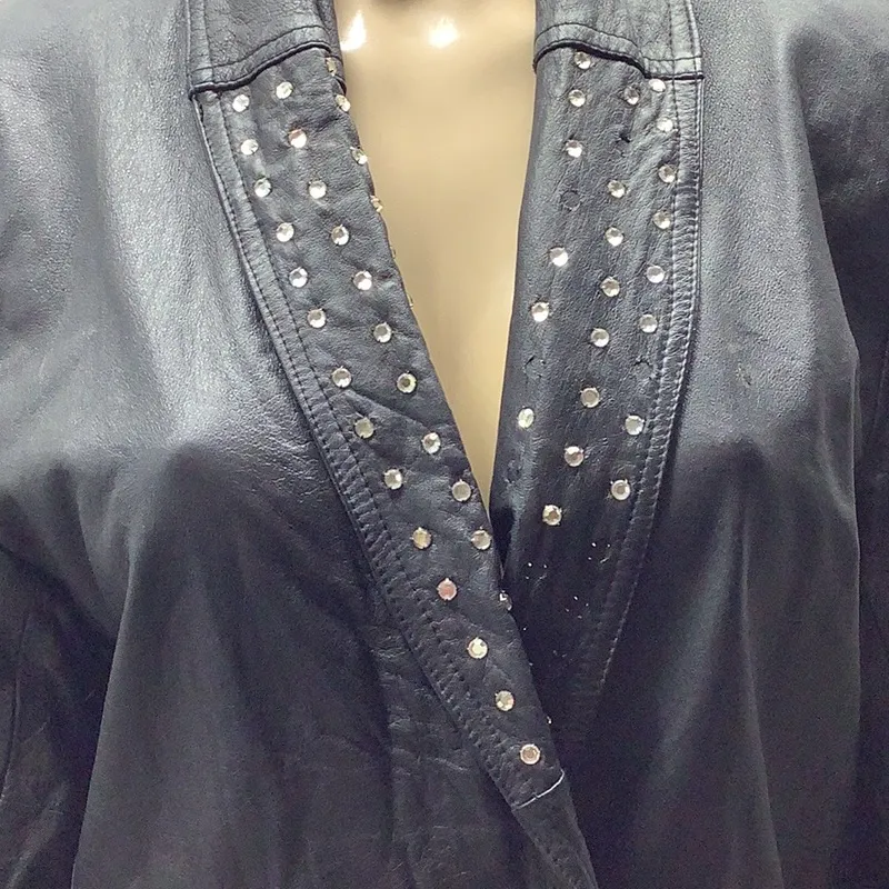 70’s Vintage Size Small Leather Elegant Black Women’s Trench Coat. Preloved - Image 4