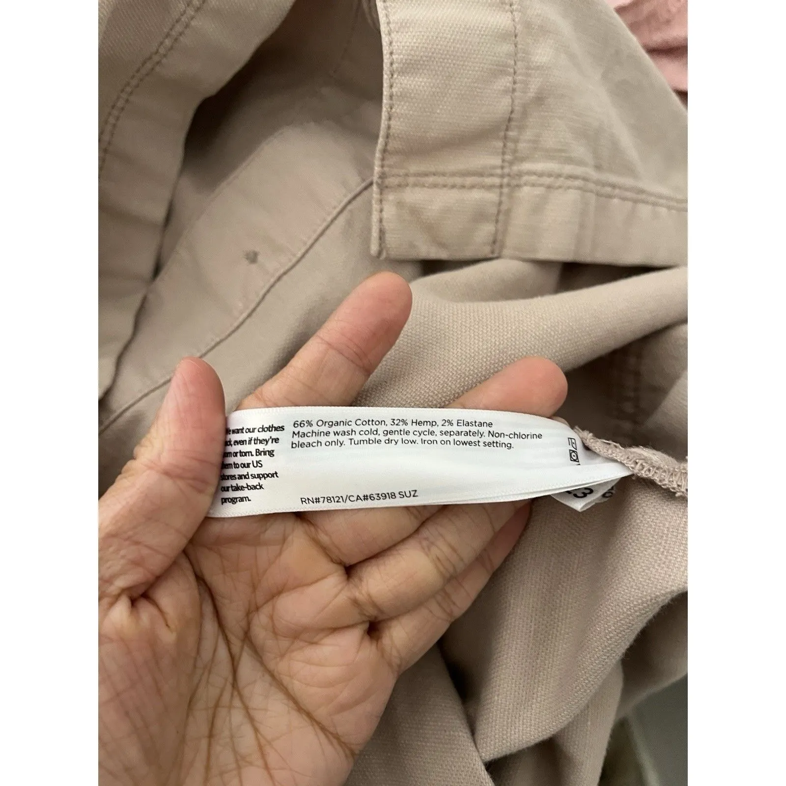 Eileen Fisher Khaki Organic Cotton Hemp Stretch Stand Jacket Size M Light Stains - Image 4