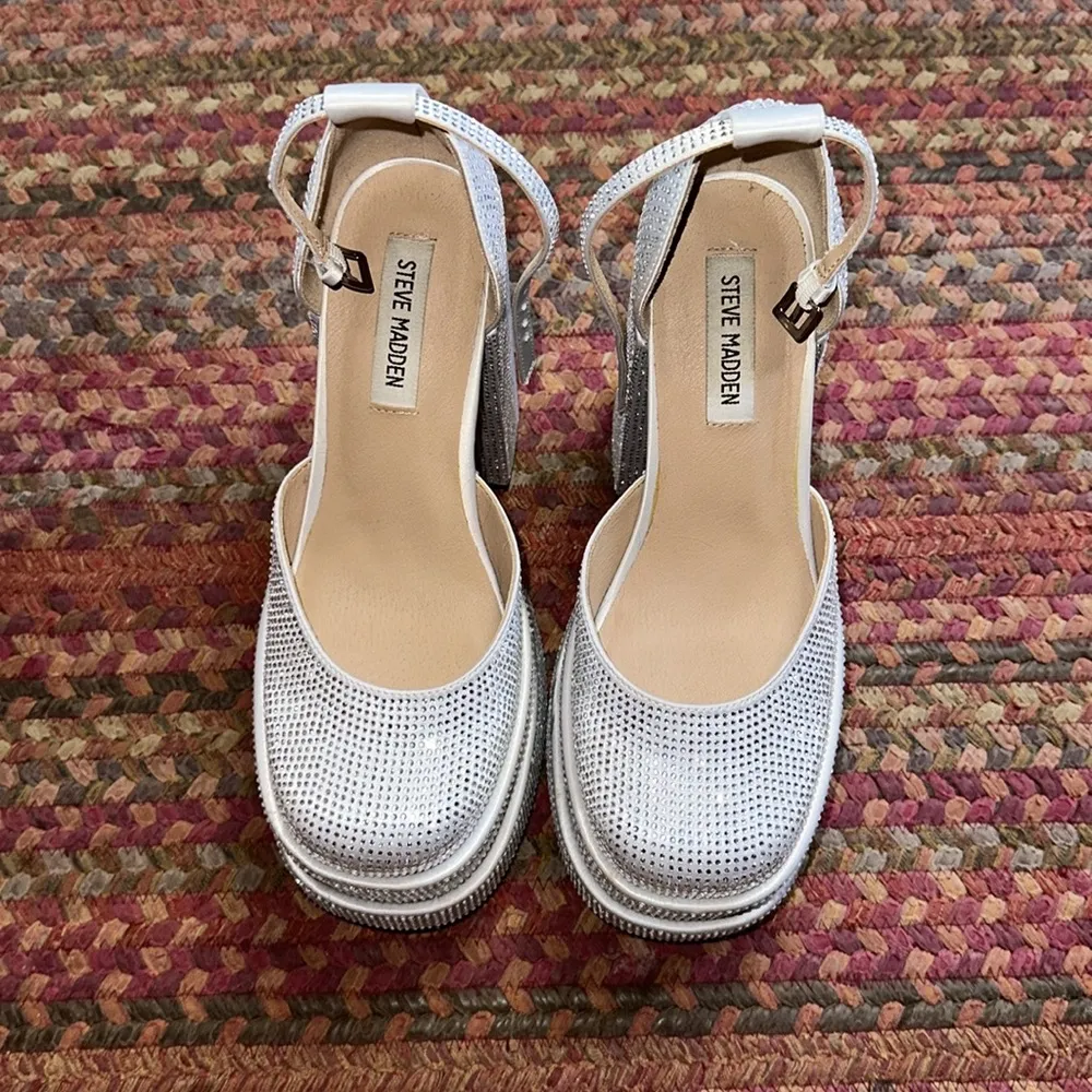 STEVE MADDEN CHARLIZE RHINESTONE CHUNKY PLATFORM HEELS DISCO - Image 4