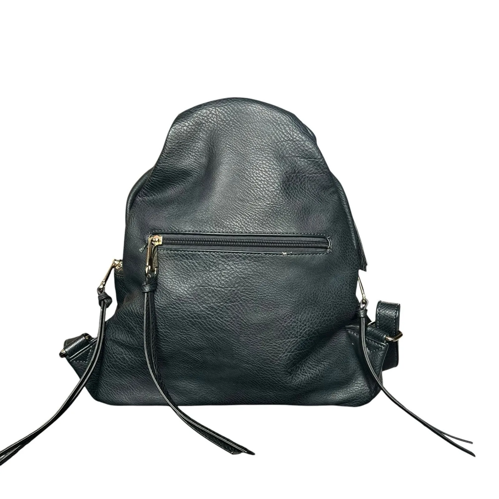 Navy Blue Faux Leather Vegan Leather Backpack - Image 8