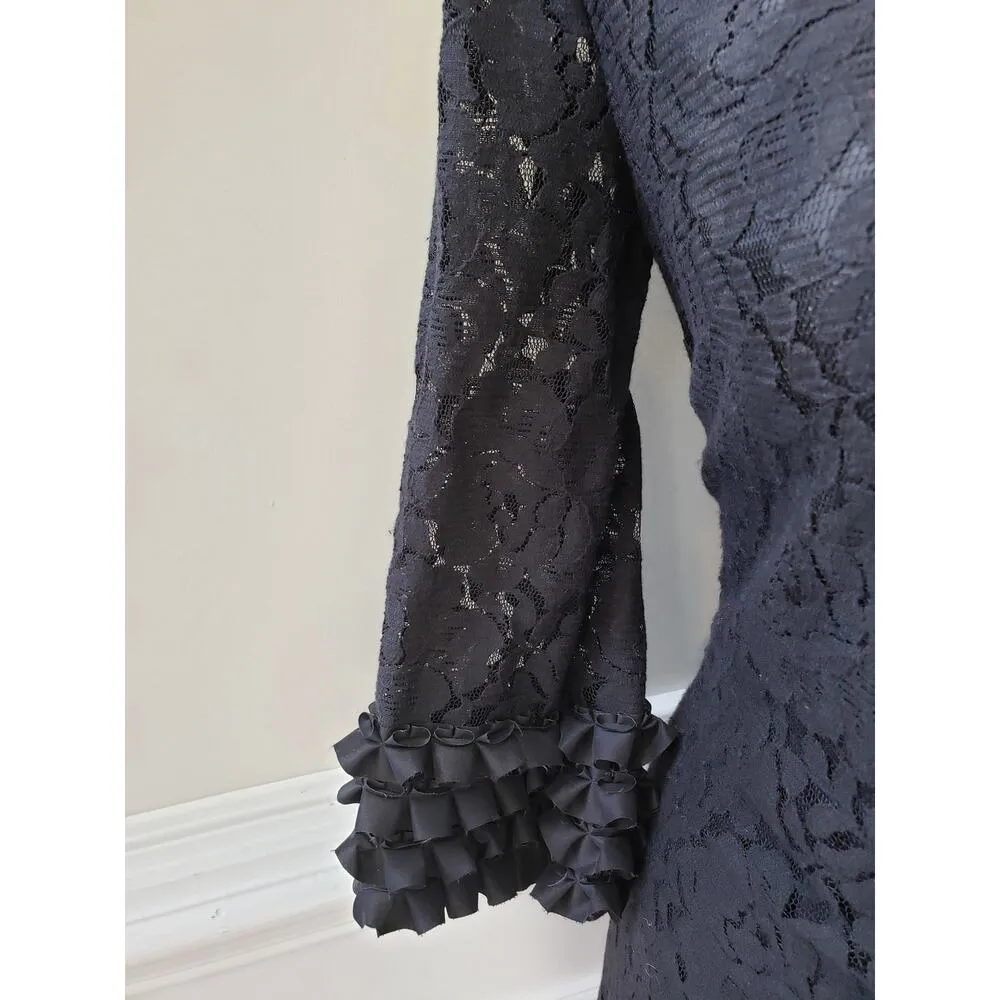 Maggy London Sheath Dress Womens Petite 6P Black Floral Lace Overlay Bell Sleeve - Image 13