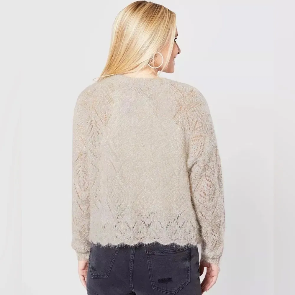 Fuzzy sweater Red by BKE Rainbow Shimmer Pointelle , soft, cropped, XL - Image 4