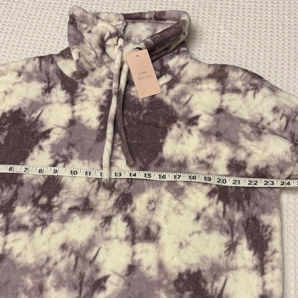 NEW! COMO VINTAGE Tie Dye Fleece Top Sweatshirt Funnelneck Purple White Gray L - Image 7