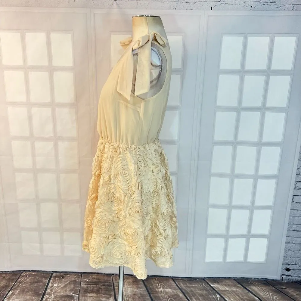 A’Reve vintage Anthropologie ivory blush 3D floral textured dress size large - Image 5