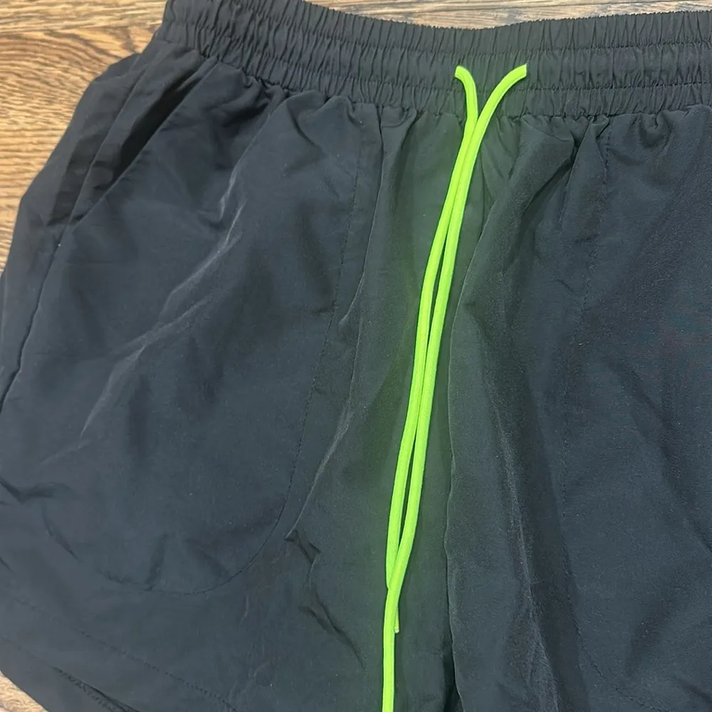 Black Shorts with Neon Green Drawstring Size M - Image 2