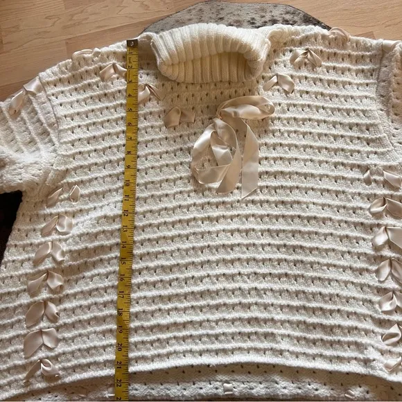 FOR LOVE & LEMONS‎ Off White Liberty Knit Sweater Braided Ribbon Bow Size S - Image 6