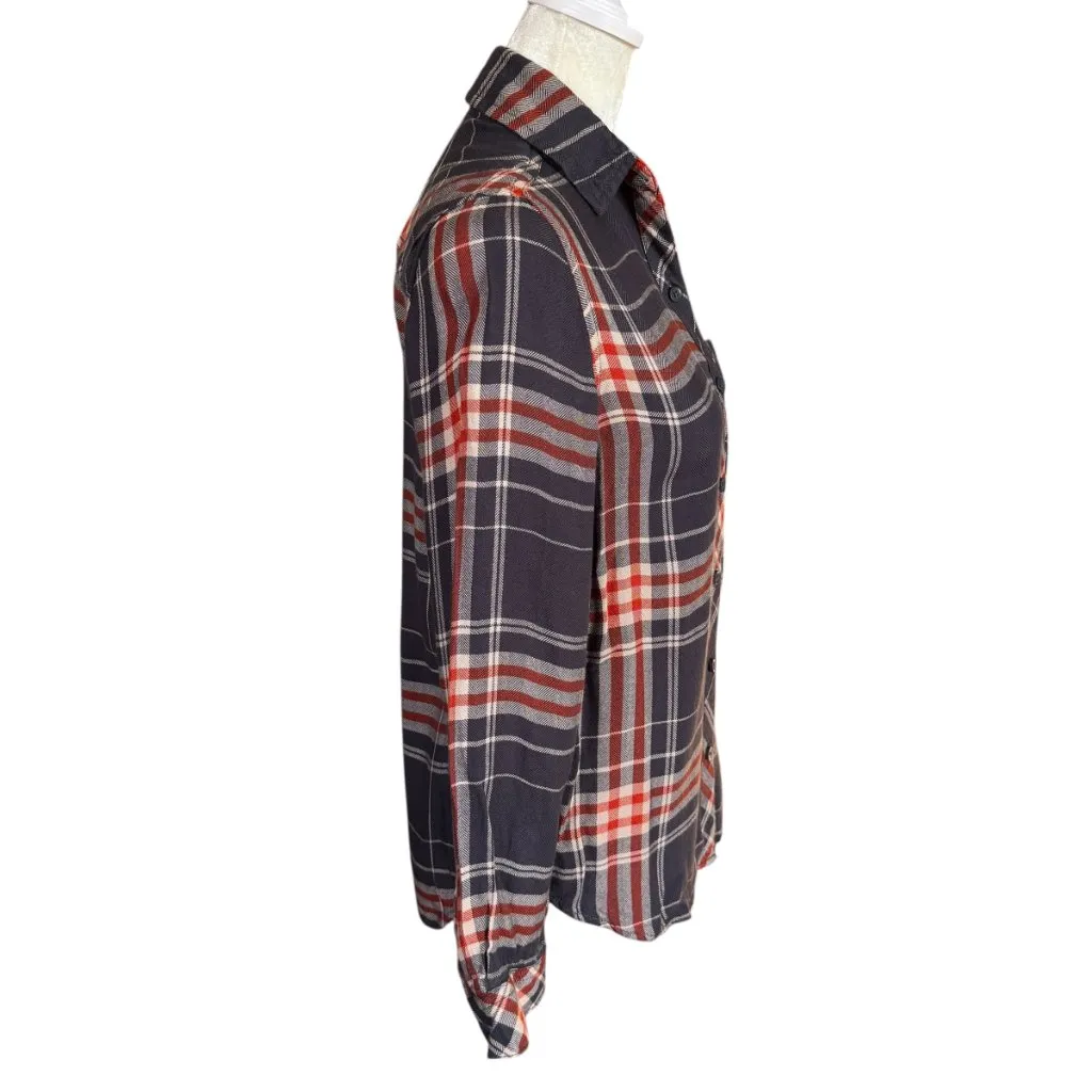 Beachlunchlounge Collection black and burnt orange plaid long sleeve shirt XS - Image 3