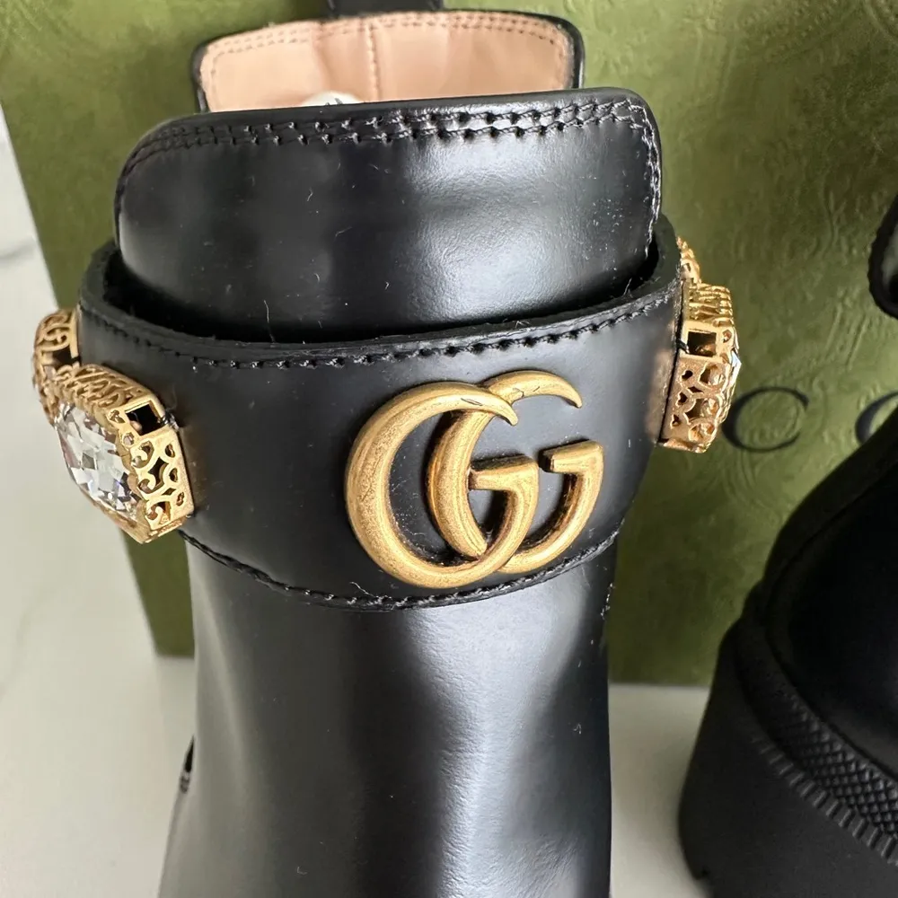 Gucci Crystal Embellished Leather Boots - Image 5