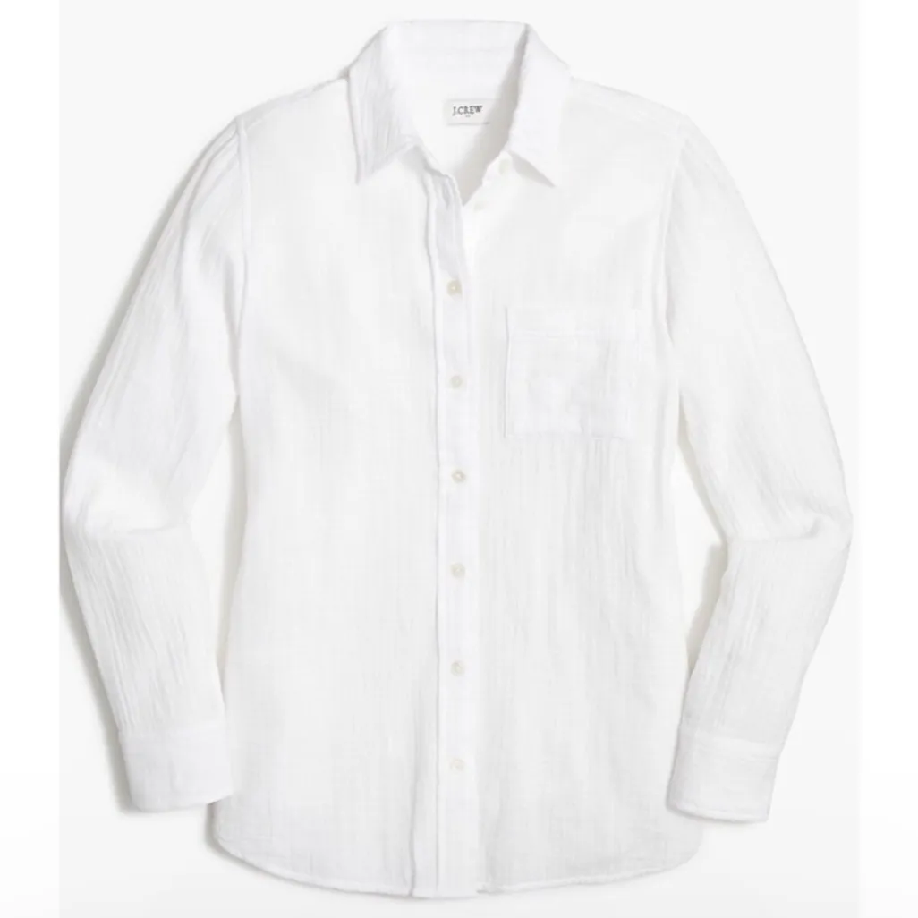 J.Crew 22 Cotton Gauze Long Sleeve Shirt White Classic Coastal Resort Minimal - Image 3