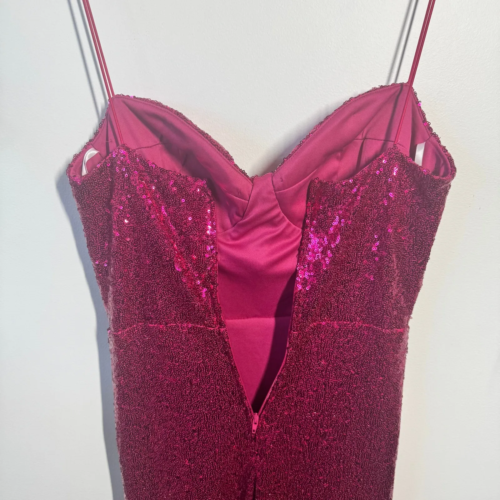 B.Darlin Dress Juniors 11/12 Pink Magenta Sequined Prom Formal Gown Maxi Slit - Image 5