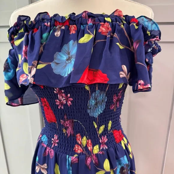 Parker Womens Janice Colorful Tropical Off Shoulder‎ Wide Leg Cropped Jumpsuit - Image 3