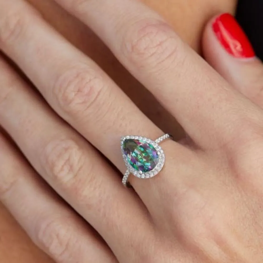 SAVVY CIE JEWELS Sterling Silver Mystic Quartz Pear Ring Size 6 NEW - Image 2