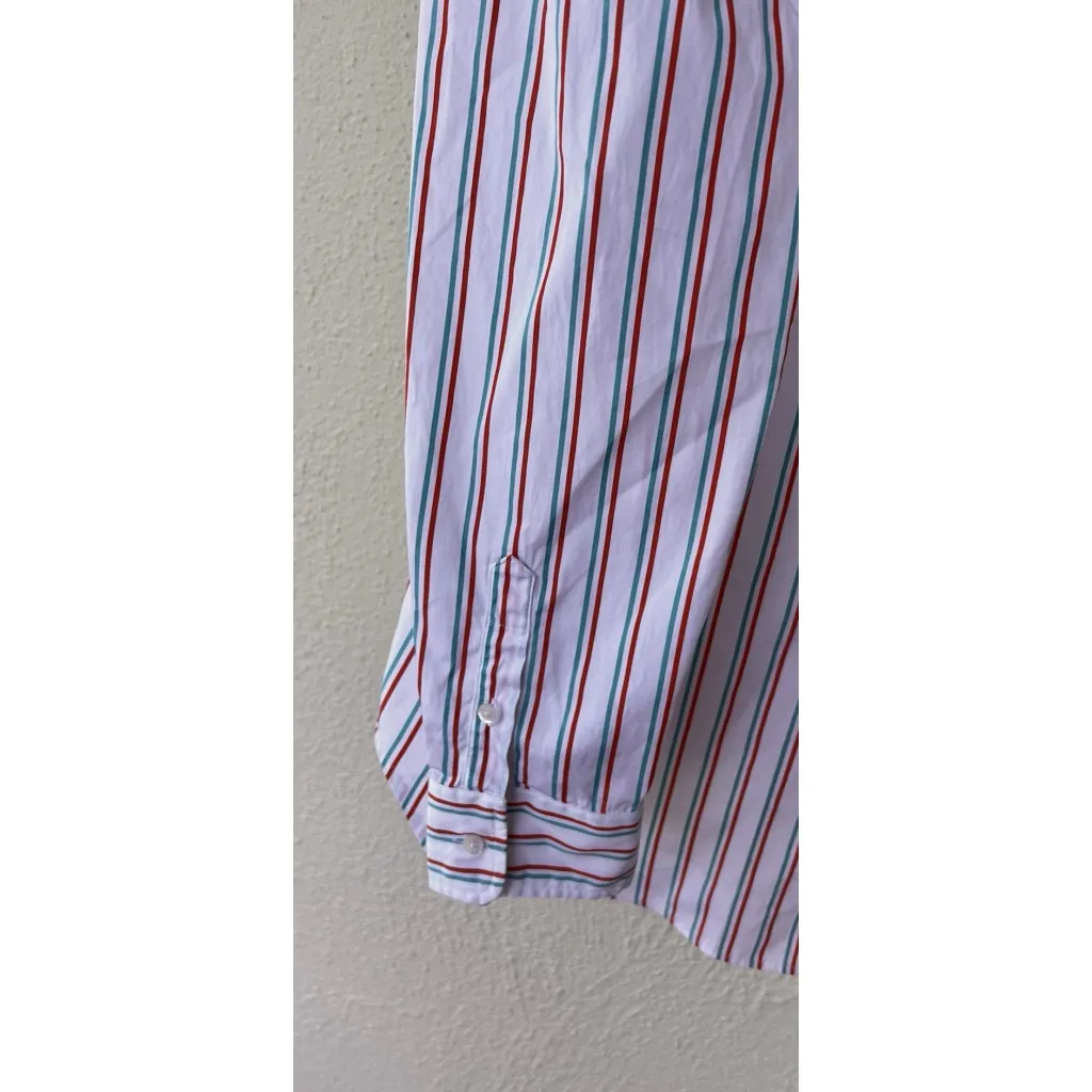 Frank & Eileen EILEEN Relaxed Button Up Shirt Jade Orange Stripe Superluxe Large - Image 8