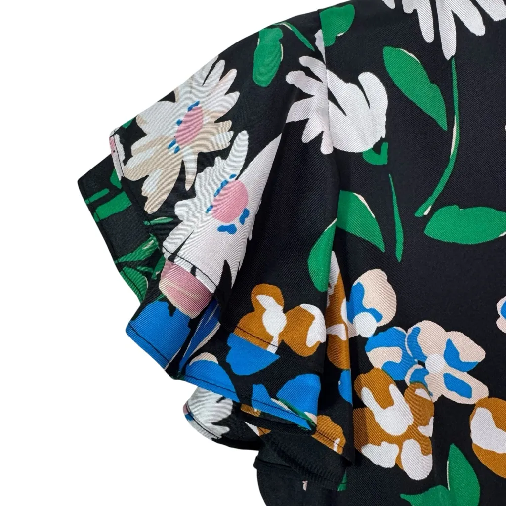 Kate Spade Silk Twill Meadow Floral Sheath Mini Dress In Black Multicolor Size 4 - Image 12