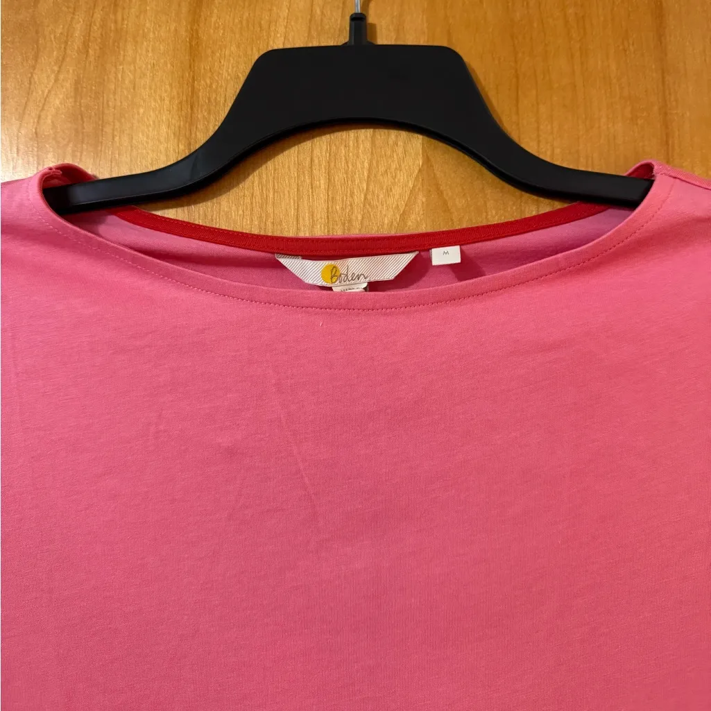 Boden Ella Breton Top Shirt Pink Striped Cuff Long Sleeve Boat Neck NWT Medium - Image 3