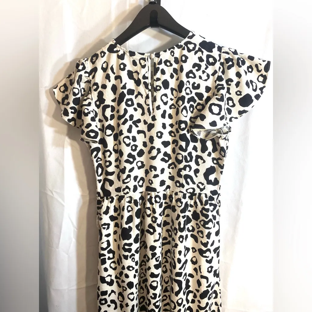 Who What Wear Black and Cream Animal Print Midi Dress - Image 6