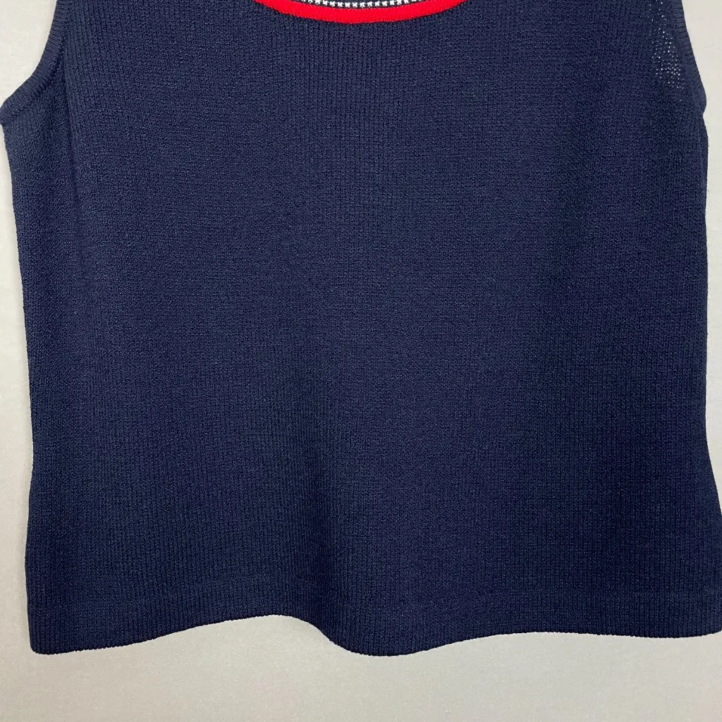 Vintage St. John Knit Tank Top Medium Cruise 03 Navy Blue Red Dog Show Nautical - Image 4