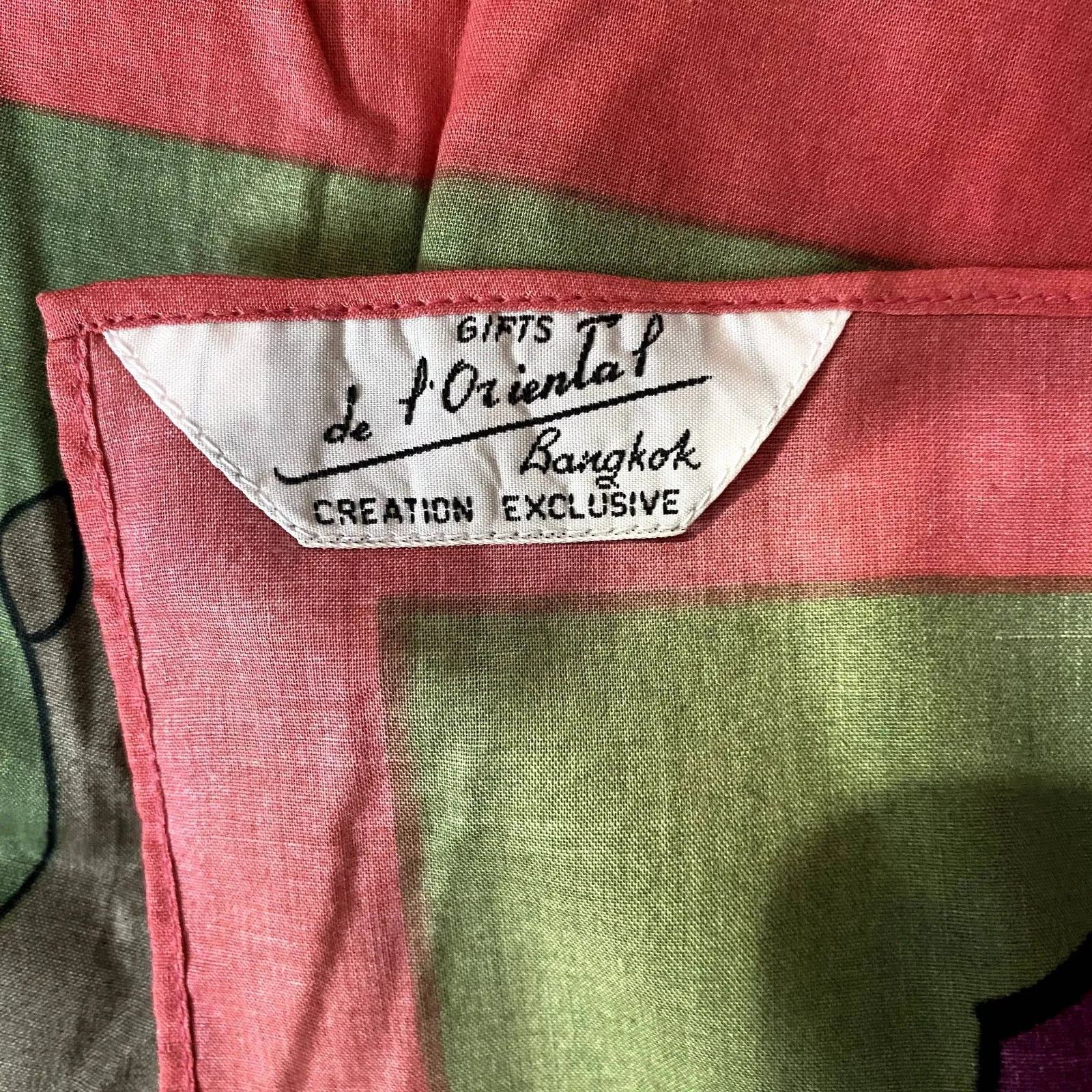 Oriental Gifts Bangkok Elephant Square Scarf‎ Green Pink Lightweight Spring - Image 3