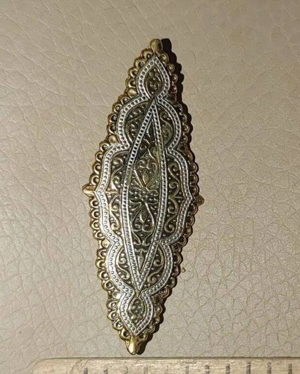 Antique Vintage Damascene Art Deco Gold Tone Silver Filigree Bar Brooch Pin FLAW - Image 2