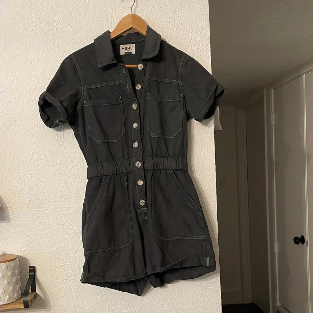 Show Me Your MuMu Cannon Button-Up Romper in Washed Black Size Medium - Image 3