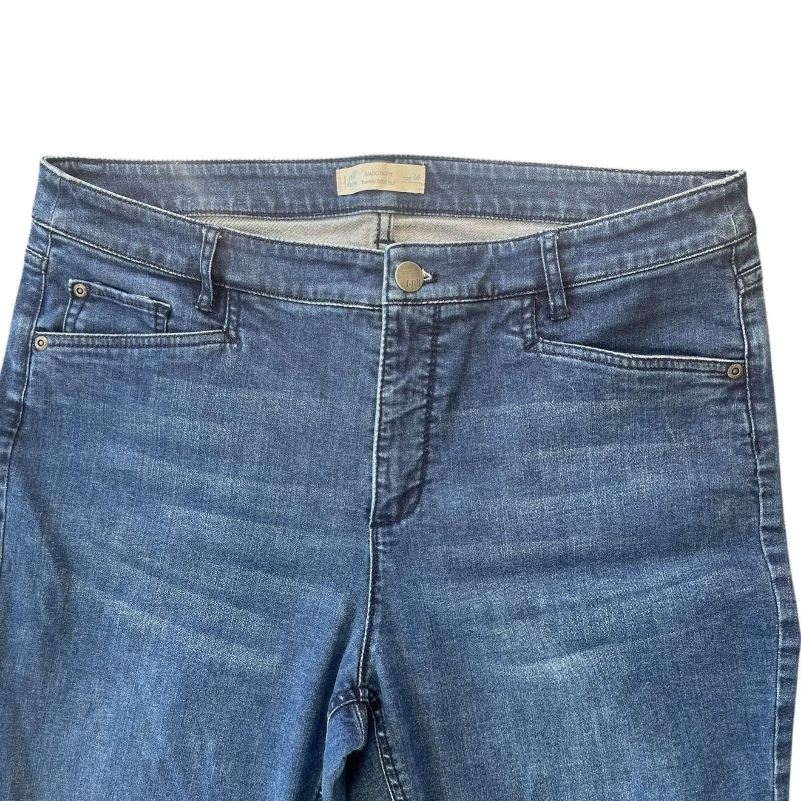 J Jill Smooth Fit Barely Boot Cut Dark Wash Blue Jeans 14 Minimalist Modern - Image 3