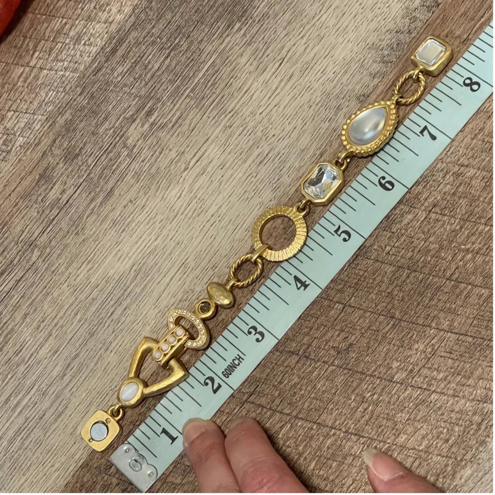 Chicos Gold Tone Crystal & Pearl Toggle Bracelet Magnetic Closure - Image 5