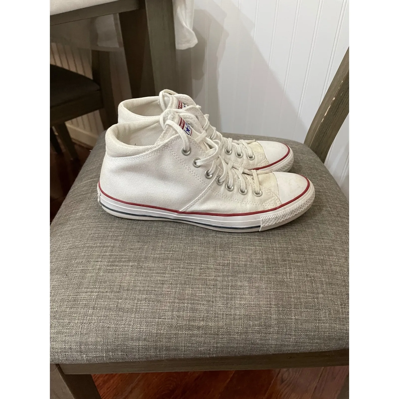 Converse All Star Mid Top White‎ Canvas Sneakers Classic Casual Shoes W10 - Image 3