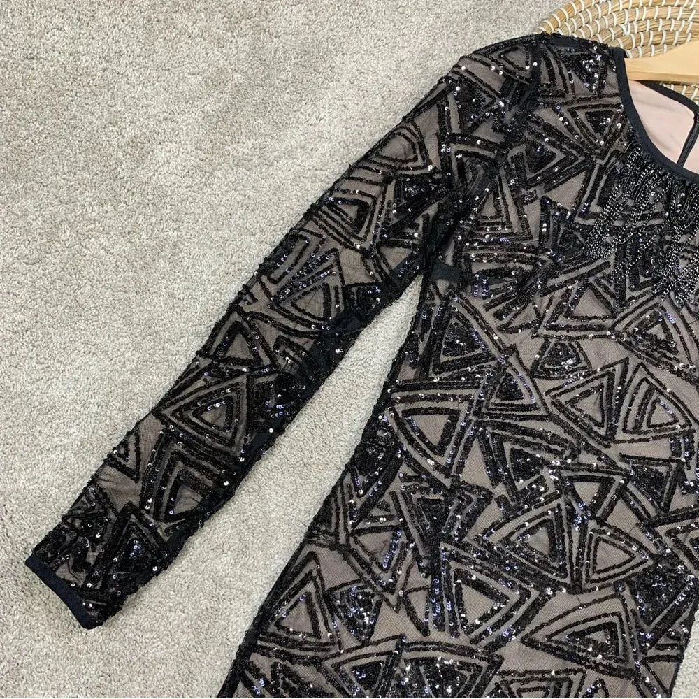 NWT Tea & Cup Los Angeles Bodycon Sequined Cocktail Dress Longsleeve in Black M - Image 5