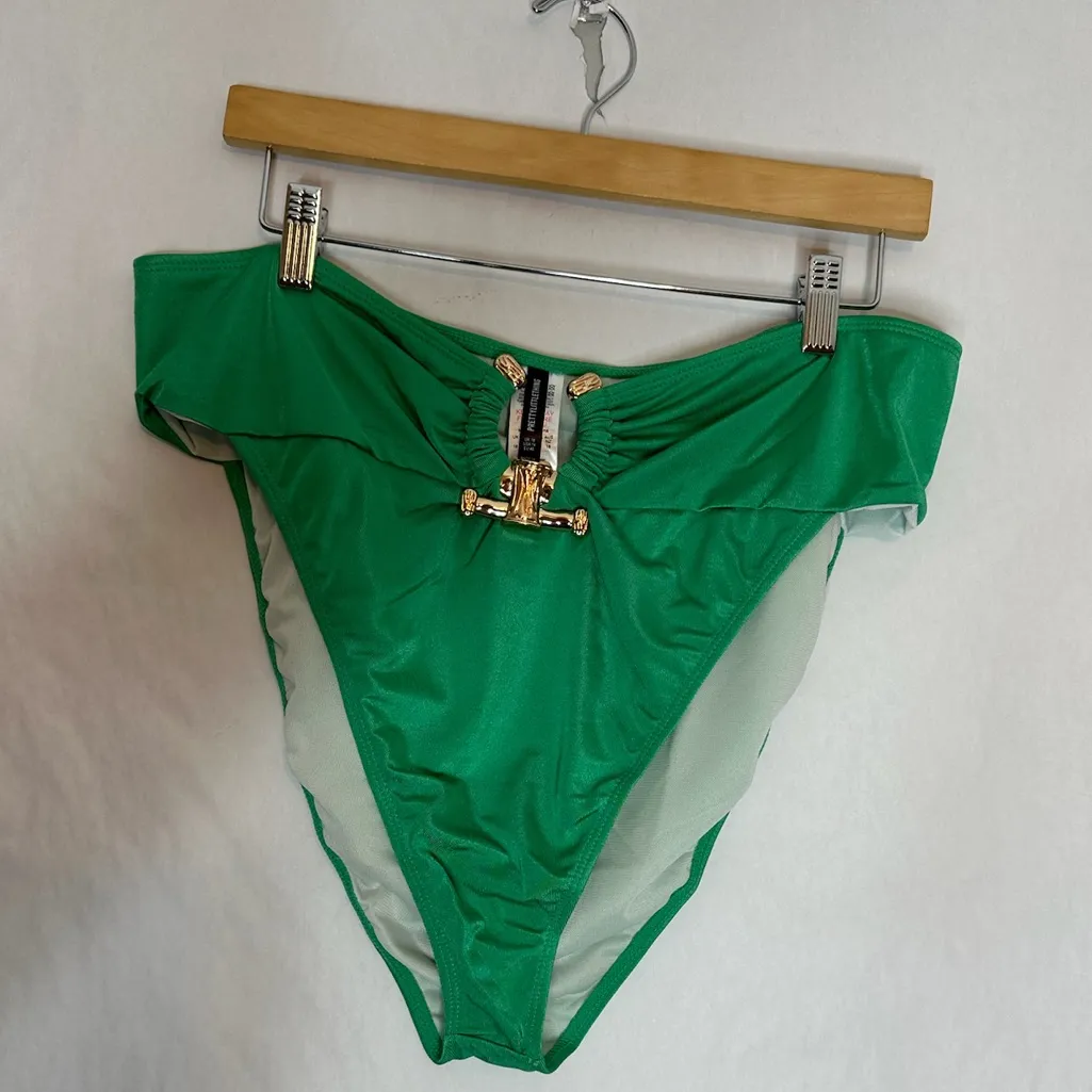 NWT PrettyLittleThing Plus Green Hammered Trim Bikini Size US 14 - BOTTOM ONLY - Image 14