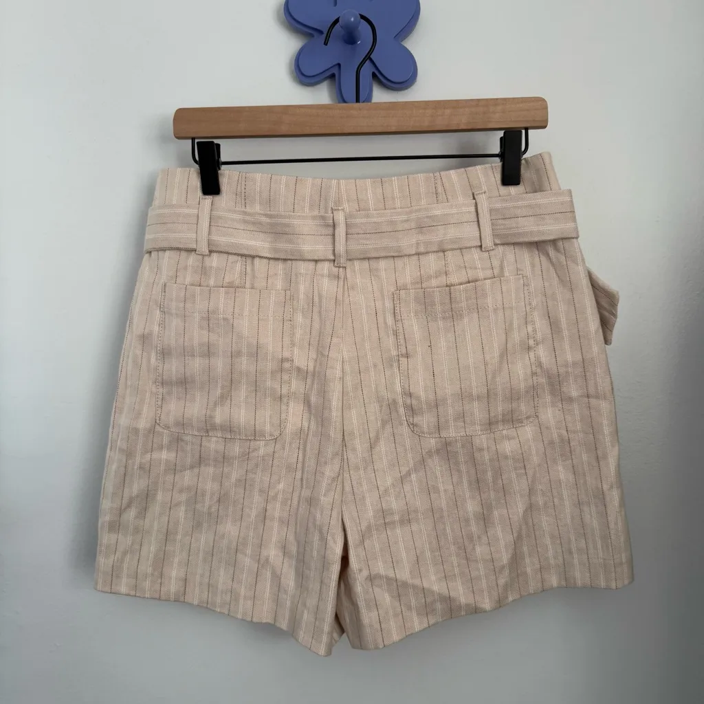Banana Republic 10 Belted Shorts High Waist Stripe Linen Blend Minimal Tan Beige - Image 2