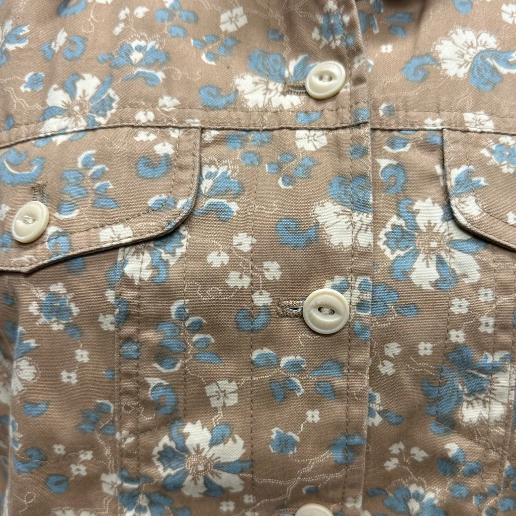 Orvis Khaki Light Blue White Floral Print Pattern Cotton Jeans Jacket Size S - Image 7