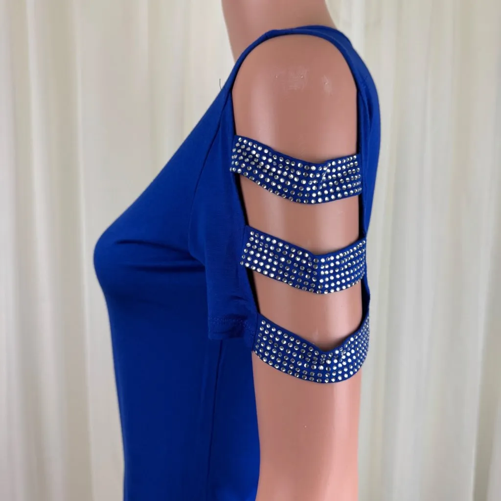 NWOT  bebe Surf The Web Logo Cut Out  Rhinestone Accent Top T-Shirt  Sz MD Blue - Image 8