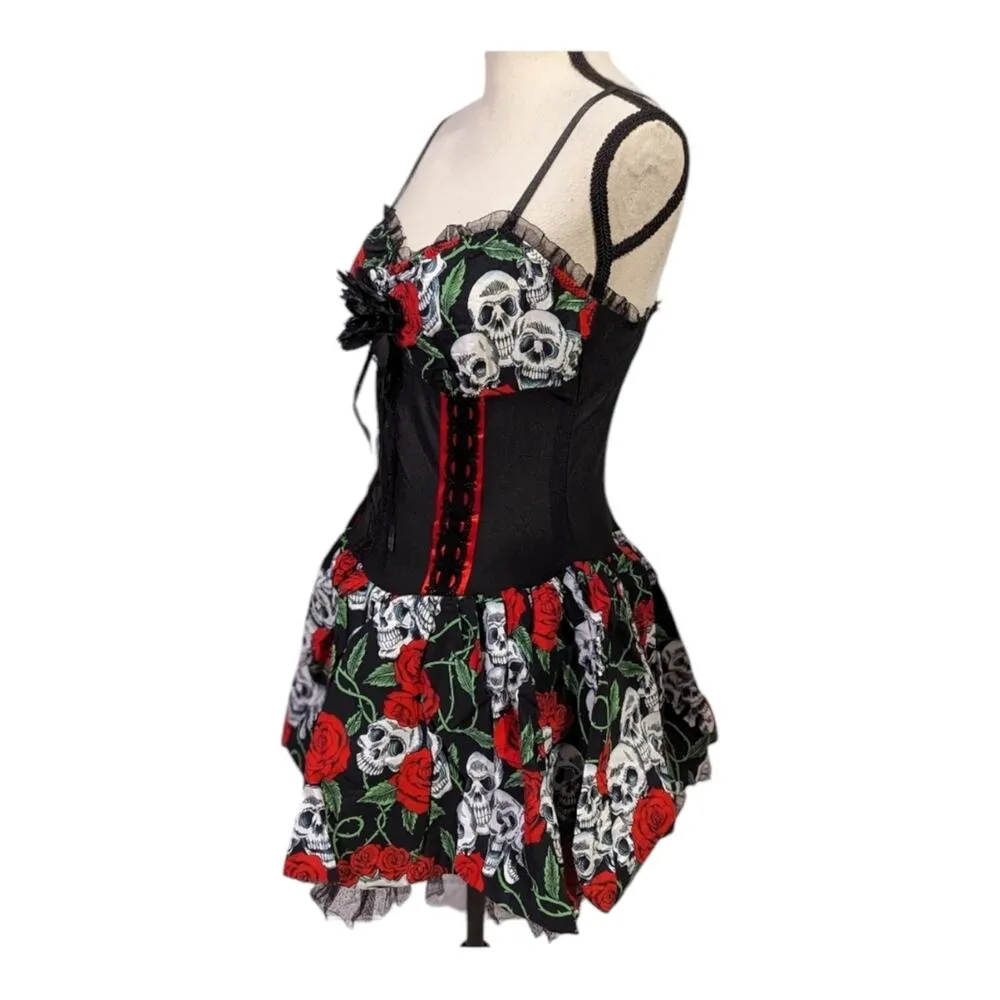 Lip Service sugar skull dia Skull & Rose dress Goth & Punk dress size XS - Image 4