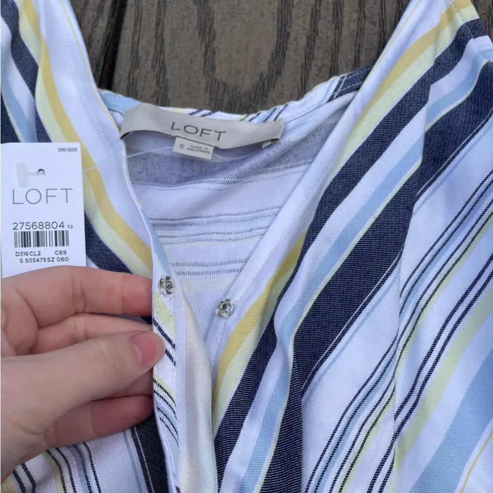 NWT Striped Loft Wrap Mini Dress Size 6 100% Rayon white blue and yellow stripes - Image 8