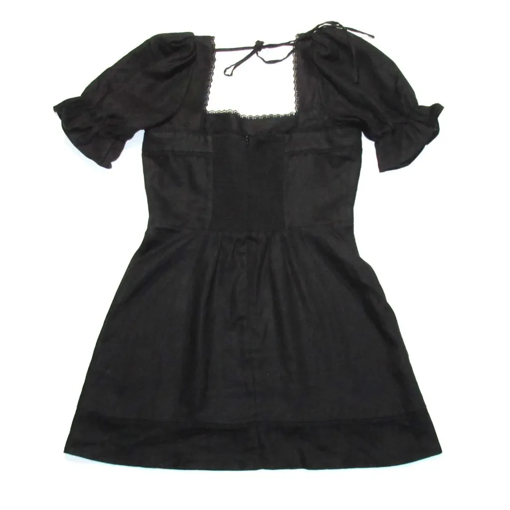 NWT Reformation Evianna in Black Linen Lace Trim Tie Back Mini Dress 10 $248 - Image 10